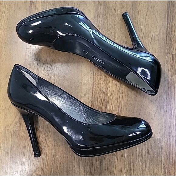 Stuart Weitzman Platswoon Black Patent Leather Platform Pumps 7M - Picture 4 of 8